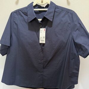 Uniqlo Women’s Navy Short-Sleeve Button-Down Shirt NWT Size XL